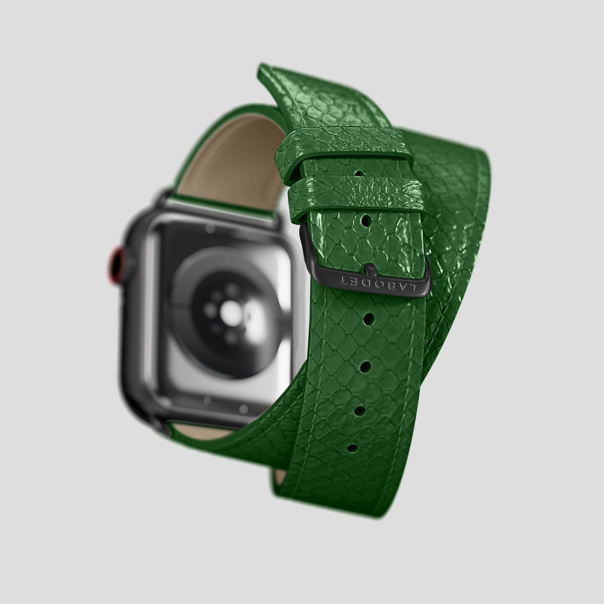 Green Apple Watch 42mm Double Strap In Python with Black Metal -5 | Green-Black