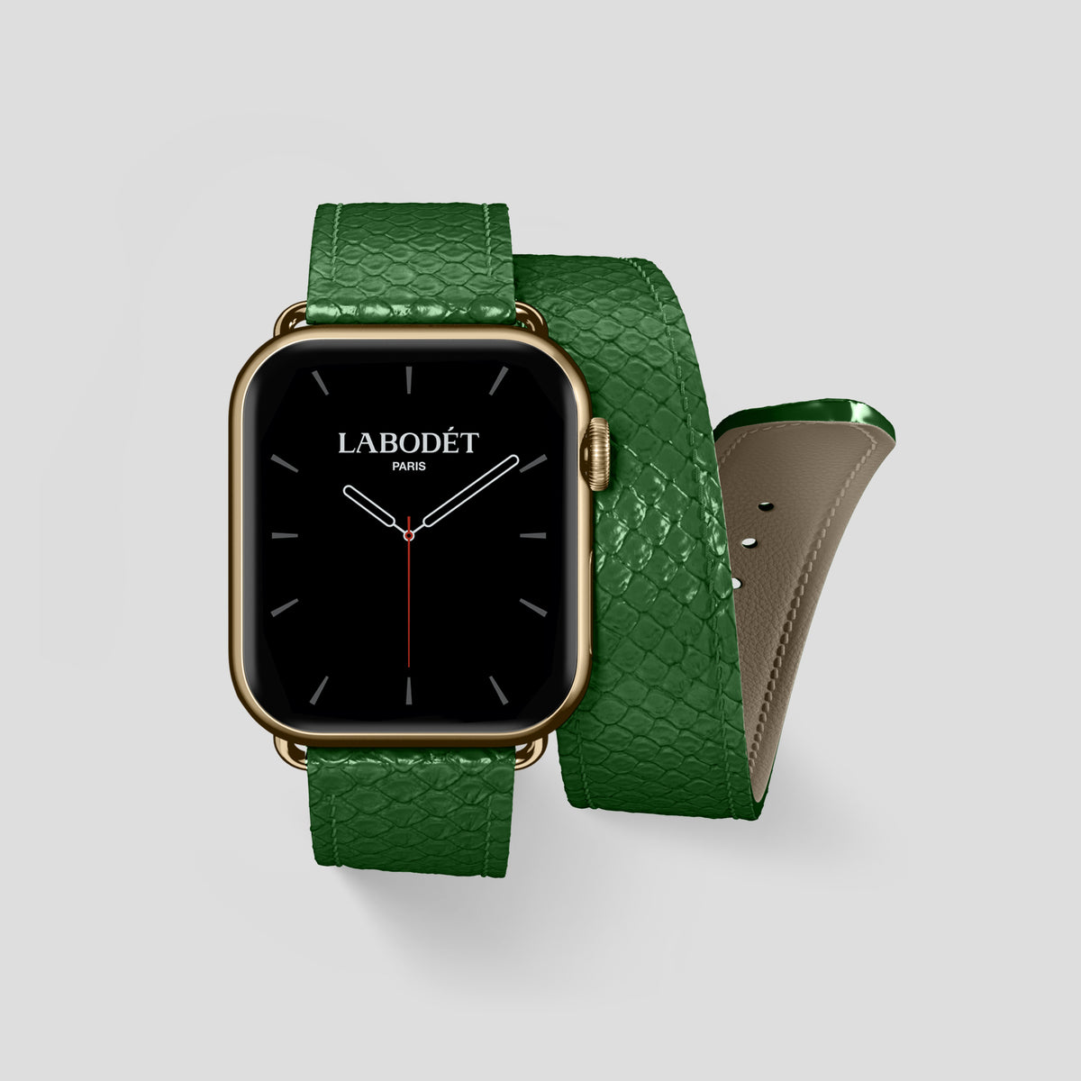 Green Apple Watch 42mm Double Strap In Python with Gold Metal -1 | Green-Gold