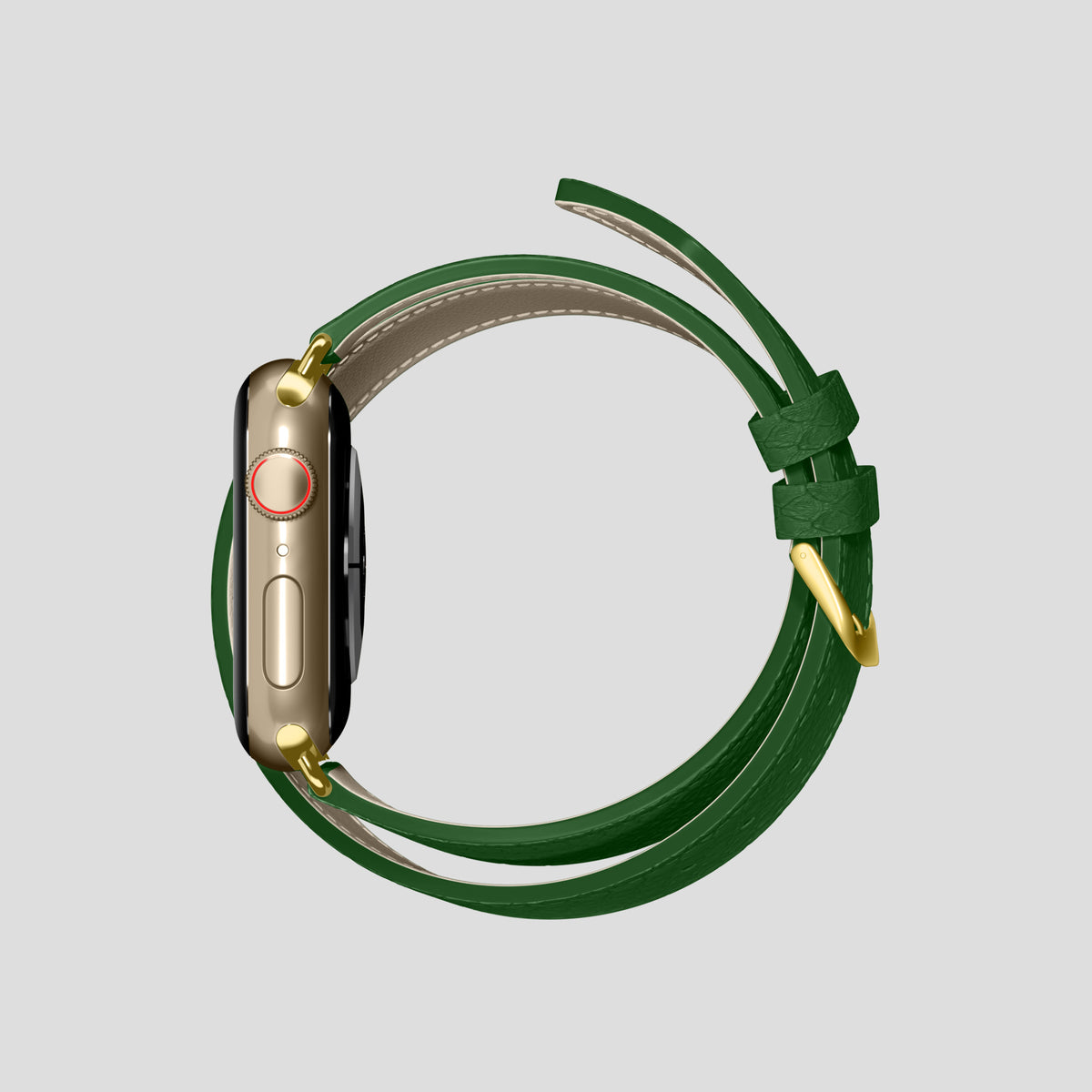 Green Apple Watch 42mm Double Strap In Python with Gold Metal -4 | Green-Gold