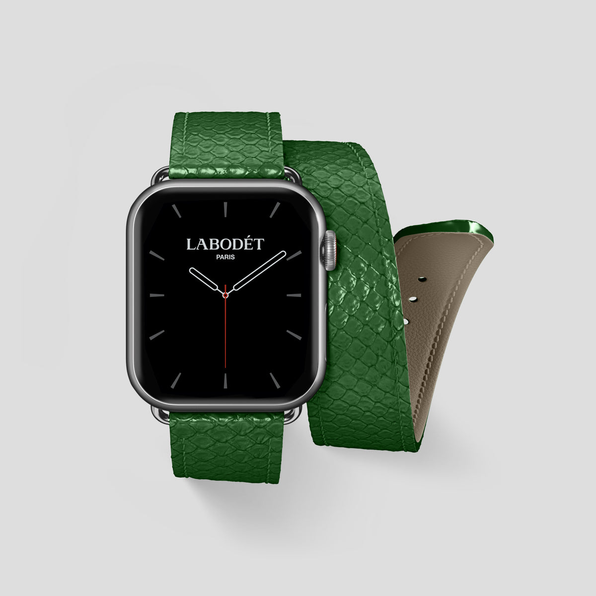 Green Apple Watch 42mm Double Strap In Python with Steel Metal -1 | Green-Steel