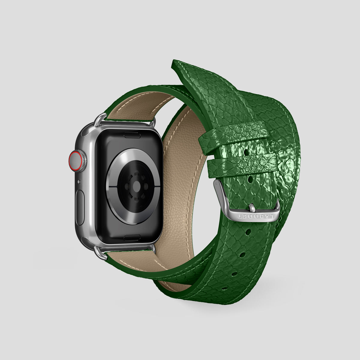 Green Apple Watch 42mm Double Strap In Python with Steel Metal -2 | Green-Steel