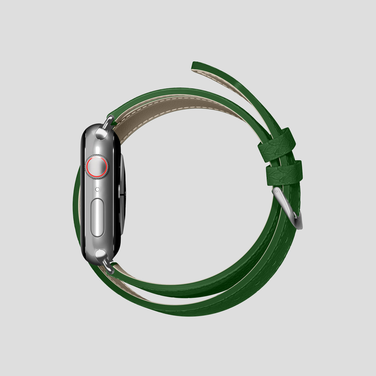 Green Apple Watch 42mm Double Strap In Python with Steel Metal -4 | Green-Steel