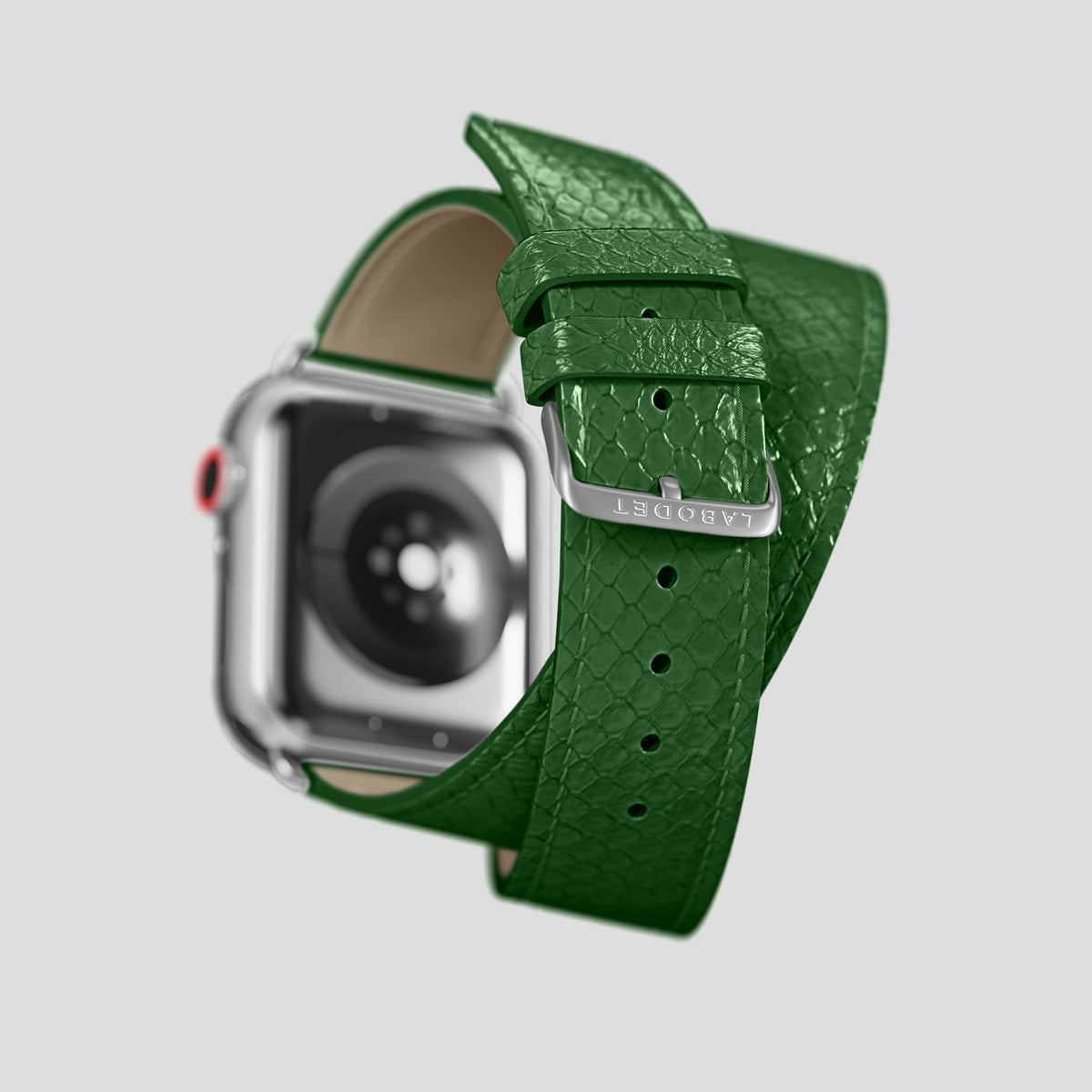 Green Apple Watch 42mm Double Strap In Python with Steel Metal -5 | Green-Steel