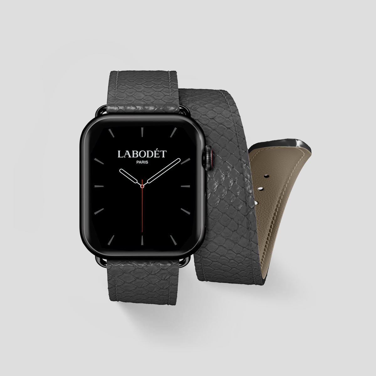 Grey Apple Watch 42mm Double Strap In Python with Black Metal -1 | Grey-Black
