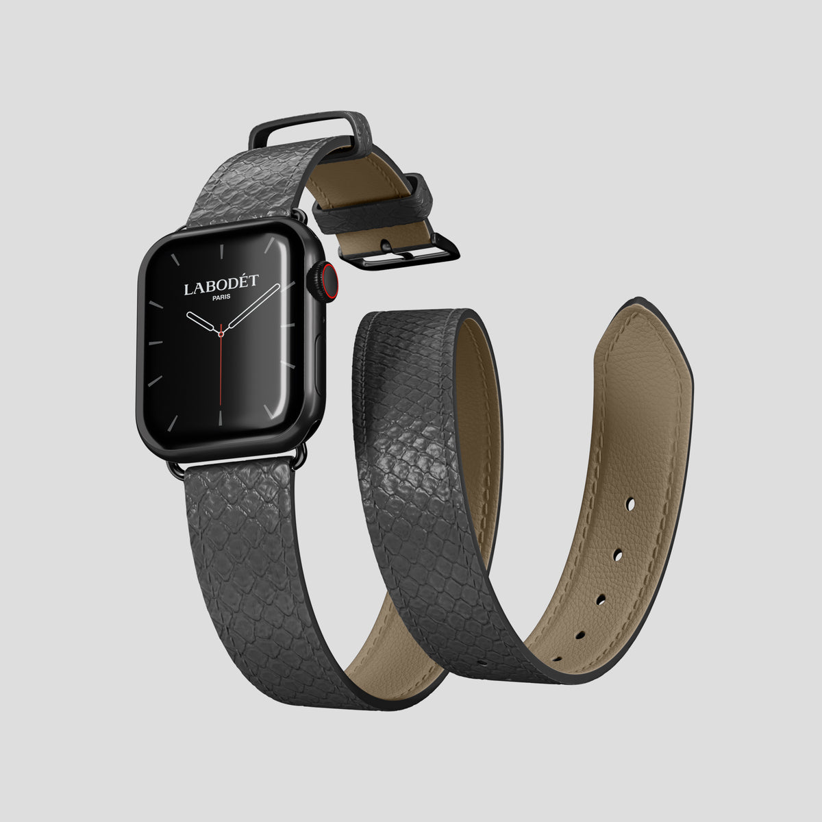 Grey Apple Watch 42mm Double Strap In Python with Black Metal -3 | Grey-Black