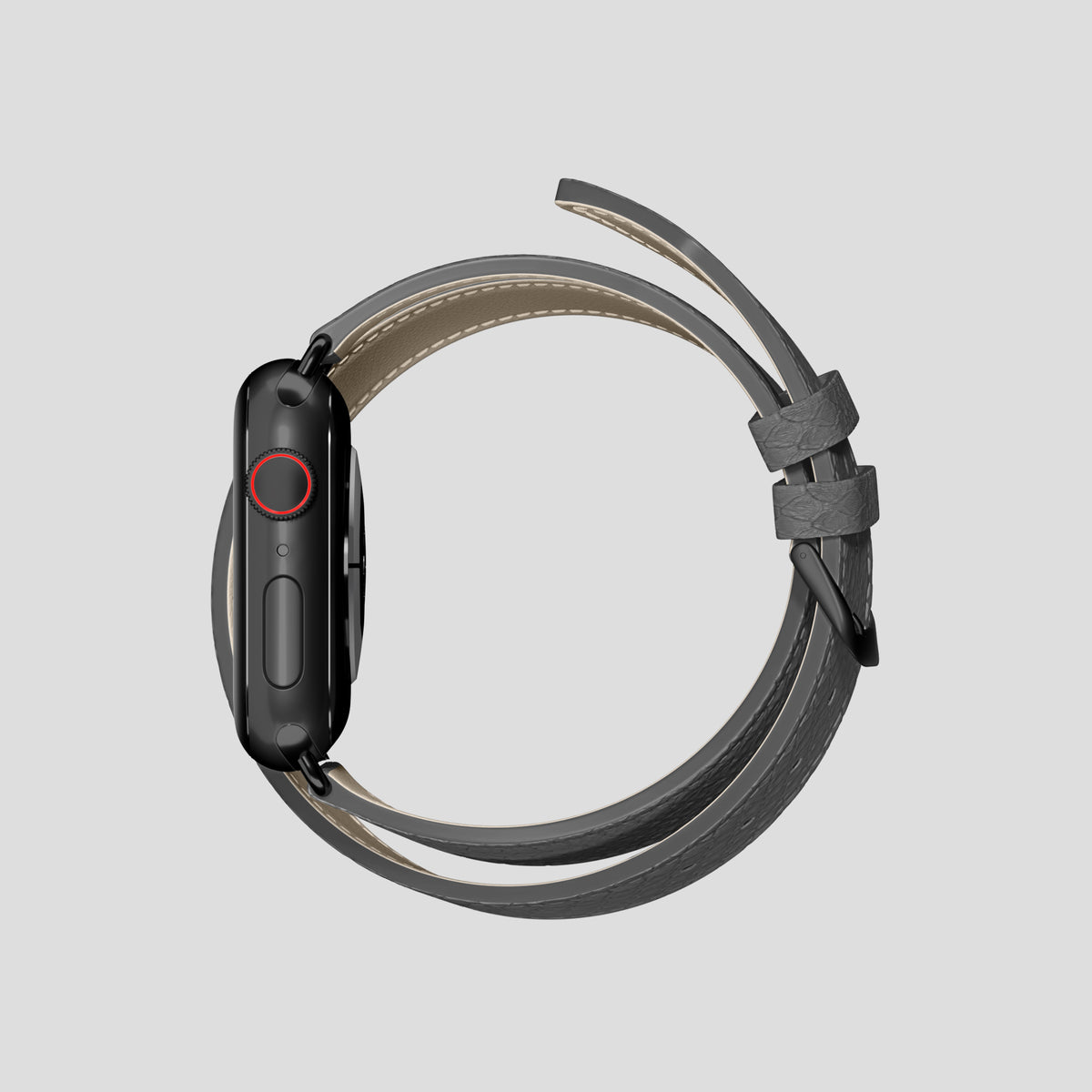 Grey Apple Watch 42mm Double Strap In Python with Black Metal -4 | Grey-Black