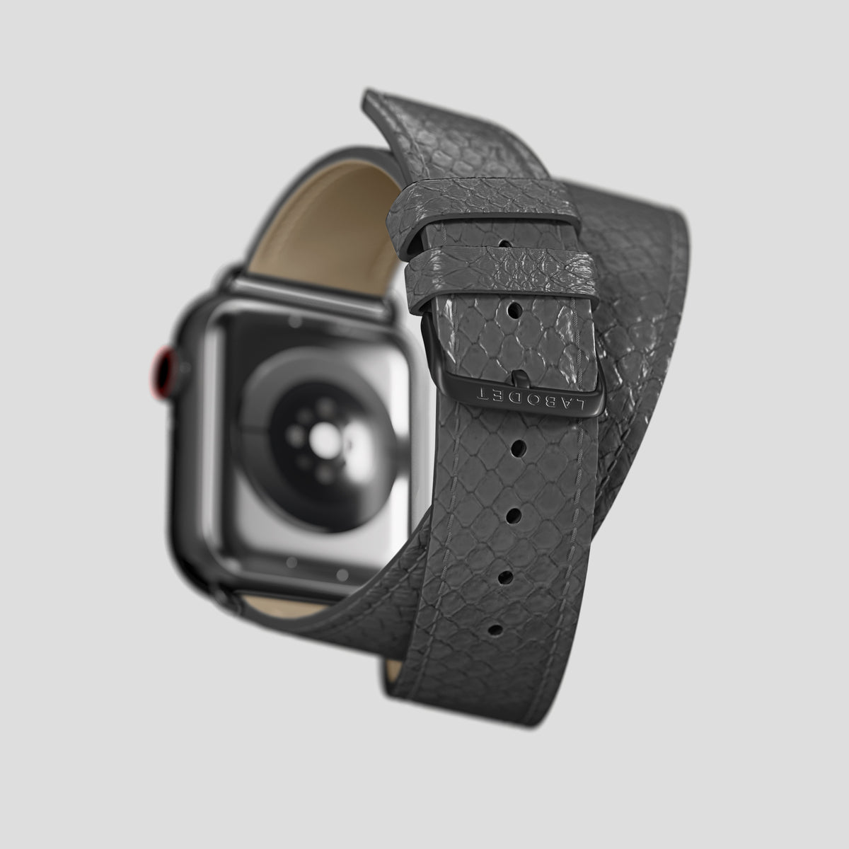 Grey Apple Watch 42mm Double Strap In Python with Black Metal -5 | Grey-Black