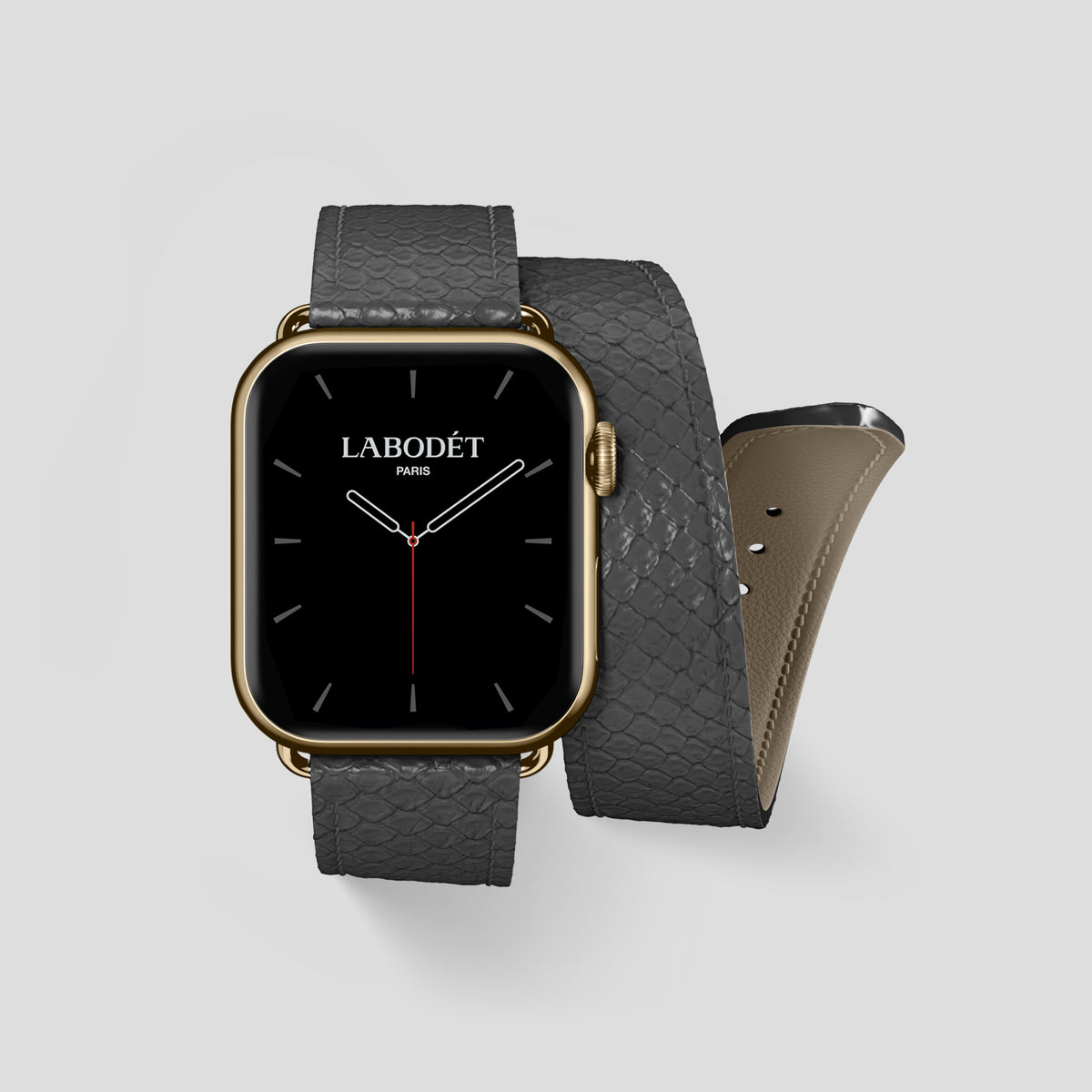 Grey Apple Watch 42mm Double Strap In Python with Gold Metal -1 | Grey-Gold