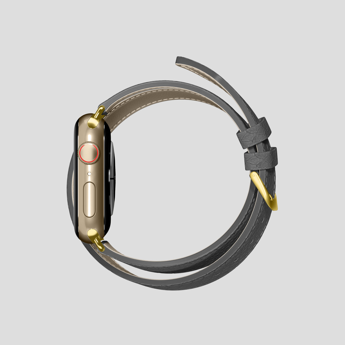 Grey Apple Watch 42mm Double Strap In Python with Gold Metal -4 | Grey-Gold