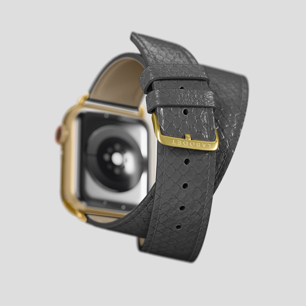 Grey Apple Watch 42mm Double Strap In Python with Gold Metal -5 | Grey-Gold