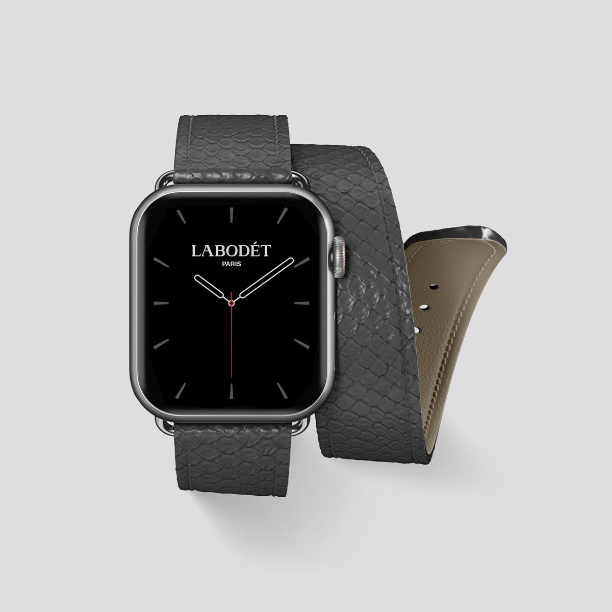 Grey Apple Watch 42mm Double Strap In Python with Steel Metal -1 | Grey-Steel