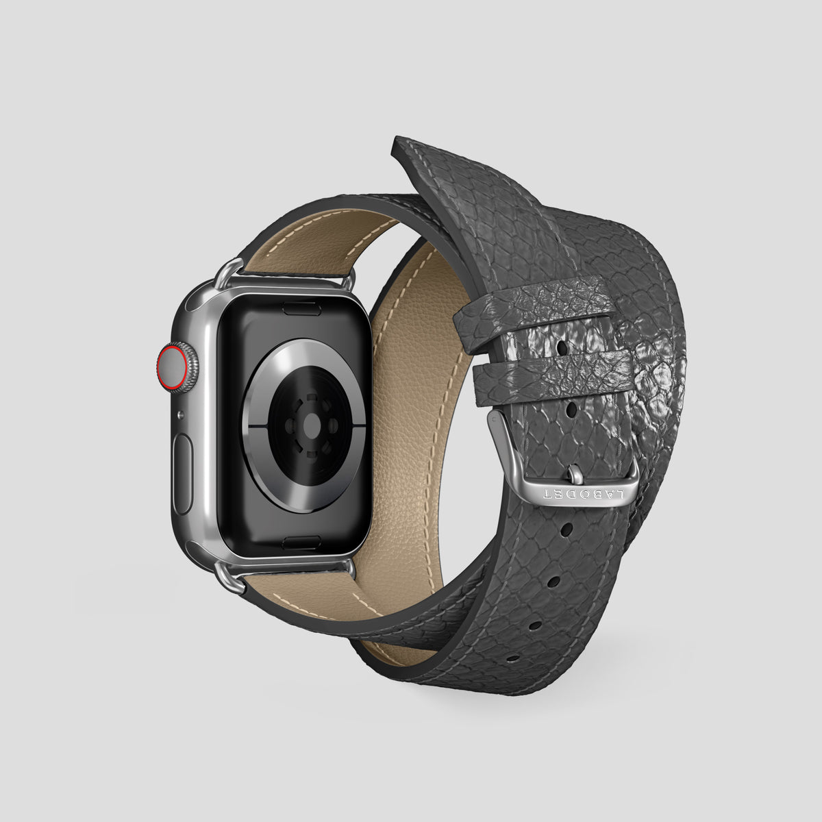 Grey Apple Watch 42mm Double Strap In Python with Steel Metal -2 | Grey-Steel