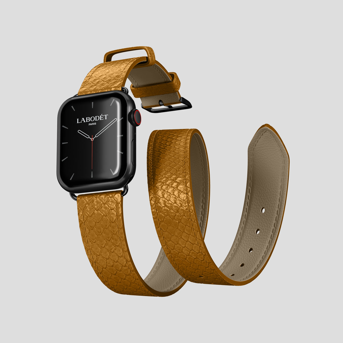 Honey Apple Watch 42mm Double Strap In Python with Black Metal -3 | Honey-Black
