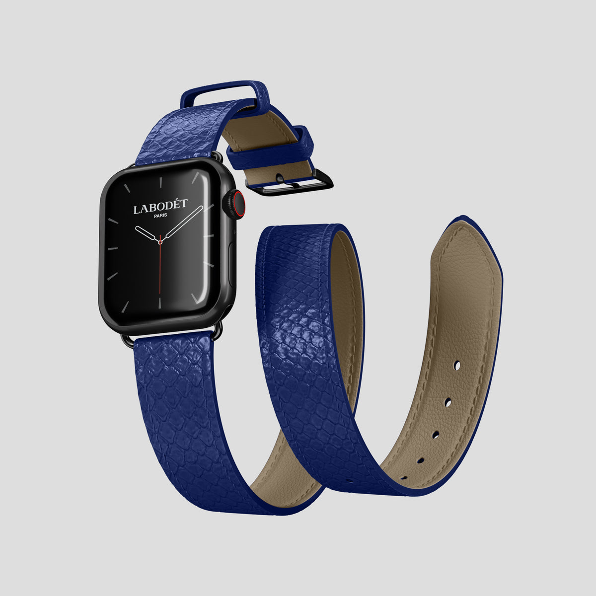 Royal Blue Apple Watch 42mm Double Strap In Python with Black Metal -3 | Royal-Blue-Black