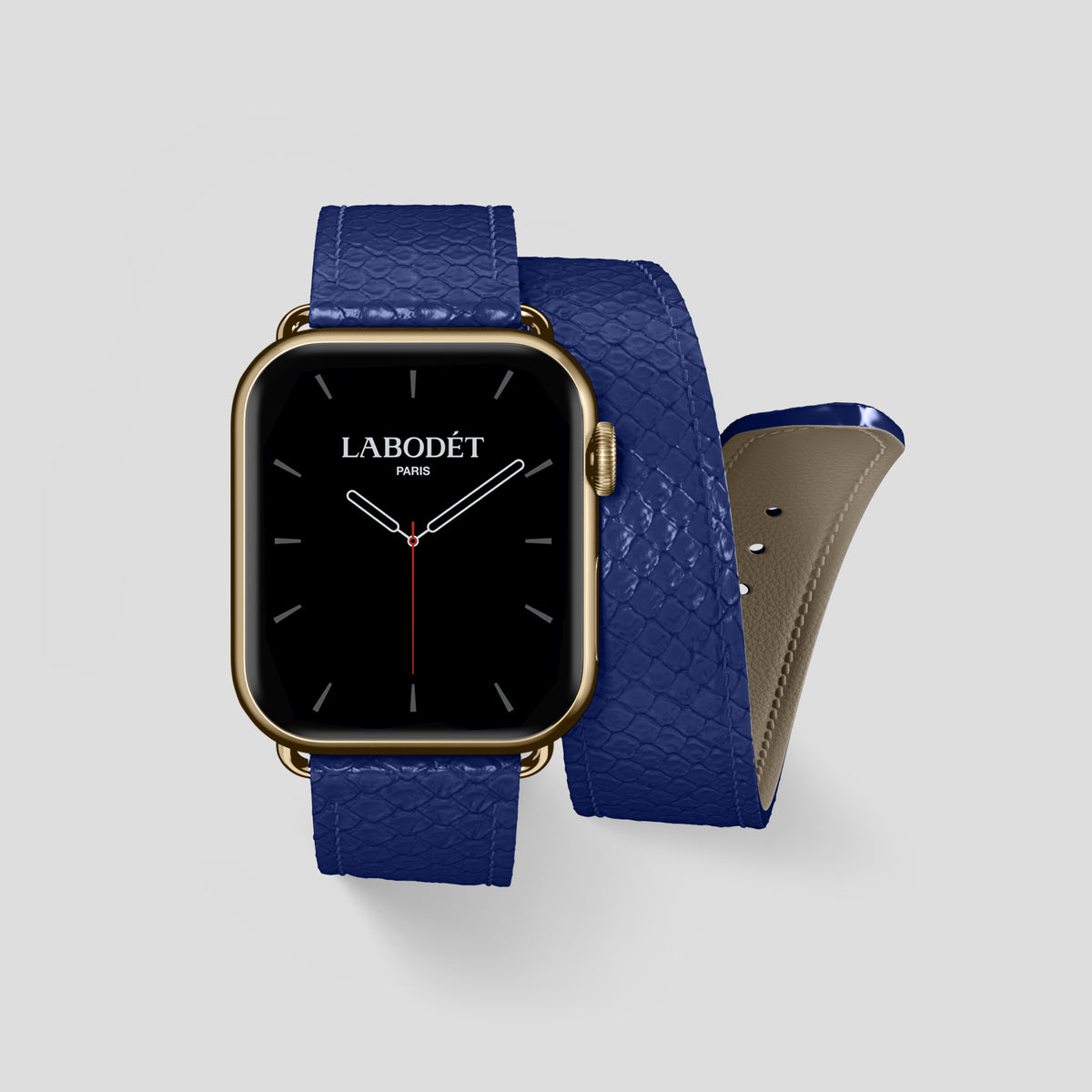 Royal Blue Apple Watch 42mm Double Strap In Python with Gold Metal -1 | Royal-Blue-Gold