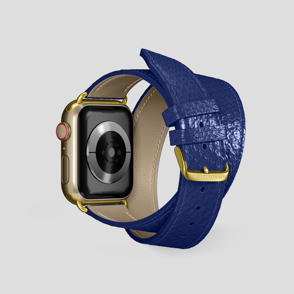 Royal Blue Apple Watch 42mm Double Strap In Python with Gold Metal -2 | Royal-Blue-Gold