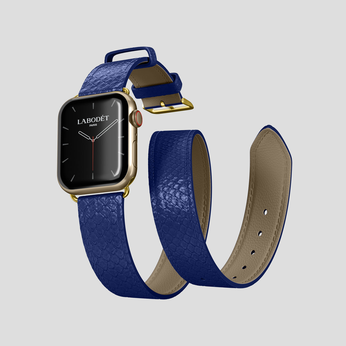 Royal Blue Apple Watch 42mm Double Strap In Python with Gold Metal -3 | Royal-Blue-Gold