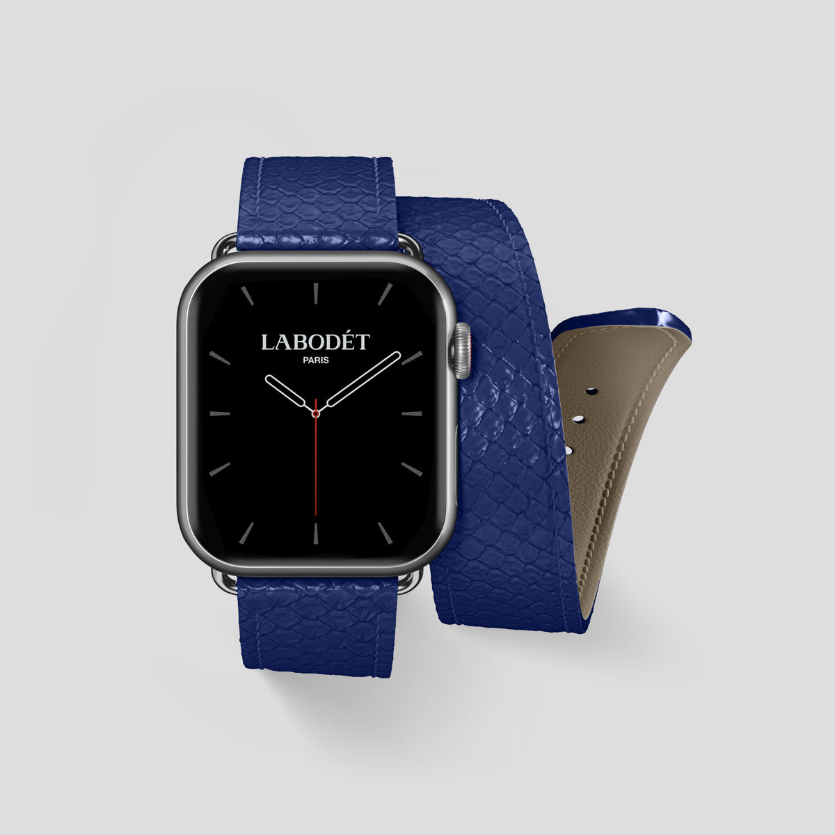 Royal Blue Apple Watch 42mm Double Strap In Python with Steel Metal -1 | Royal-Blue-Steel