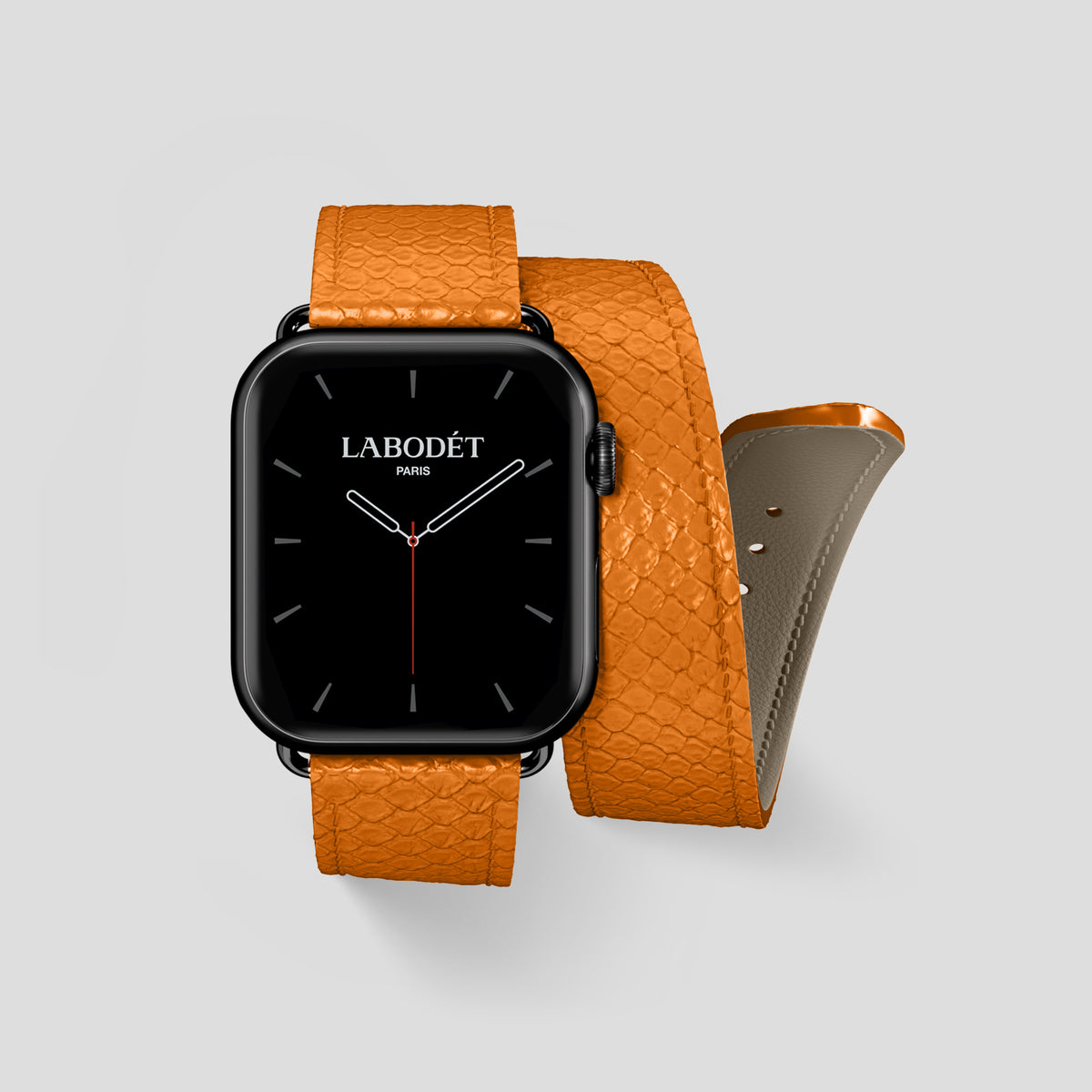 Orange Apple Watch 42mm Double Strap In Python with Black Metal -1 | Orange-Black