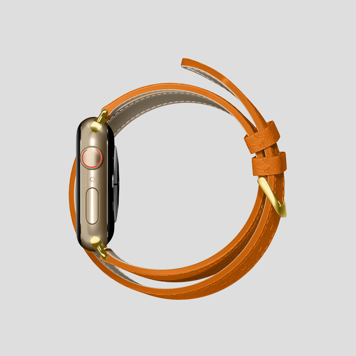Orange Apple Watch 42mm Double Strap In Python with Gold Metal -4 | Orange-Gold