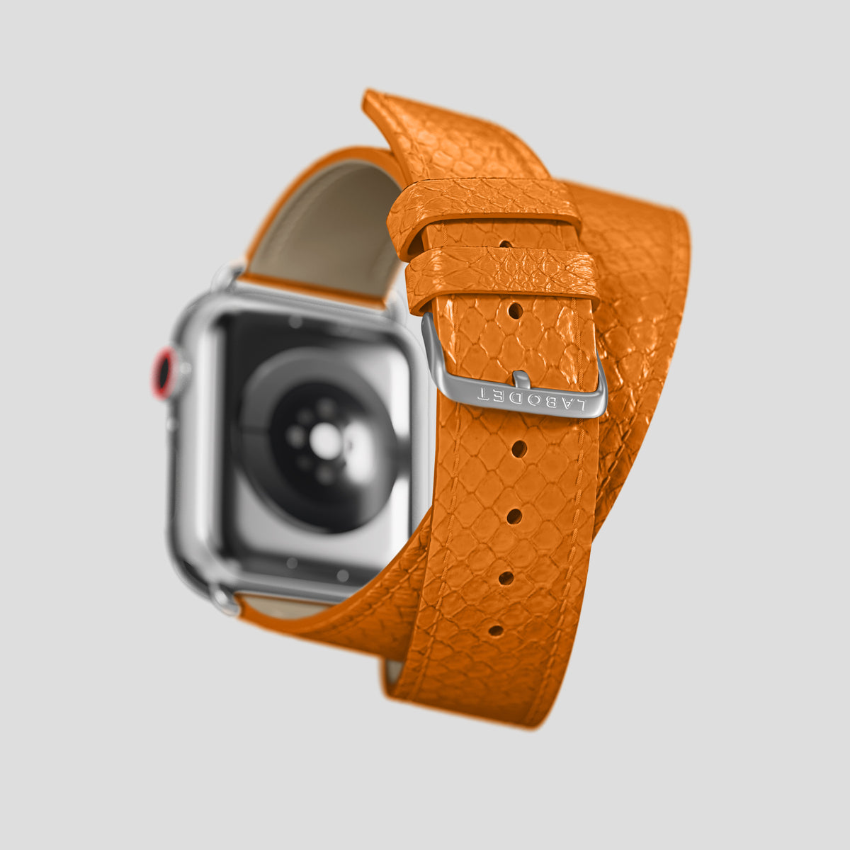 Orange Apple Watch 42mm Double Strap In Python with Steel Metal -5 | Orange-Steel