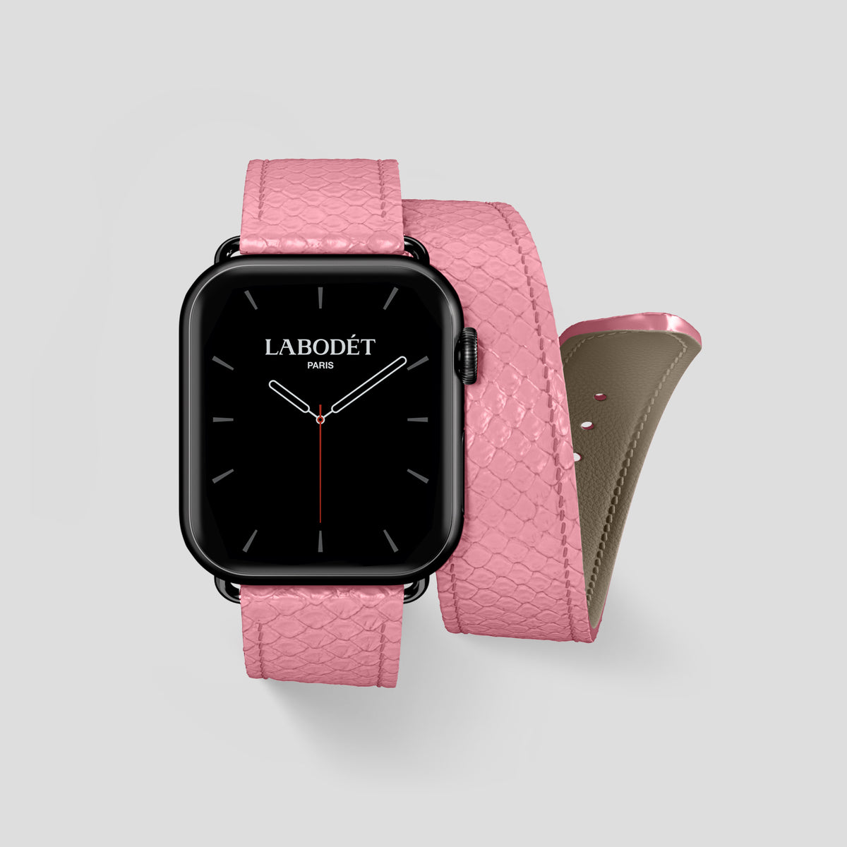 Pink Apple Watch 42mm Double Strap In Python with Black Metal -1 | Pink-Black