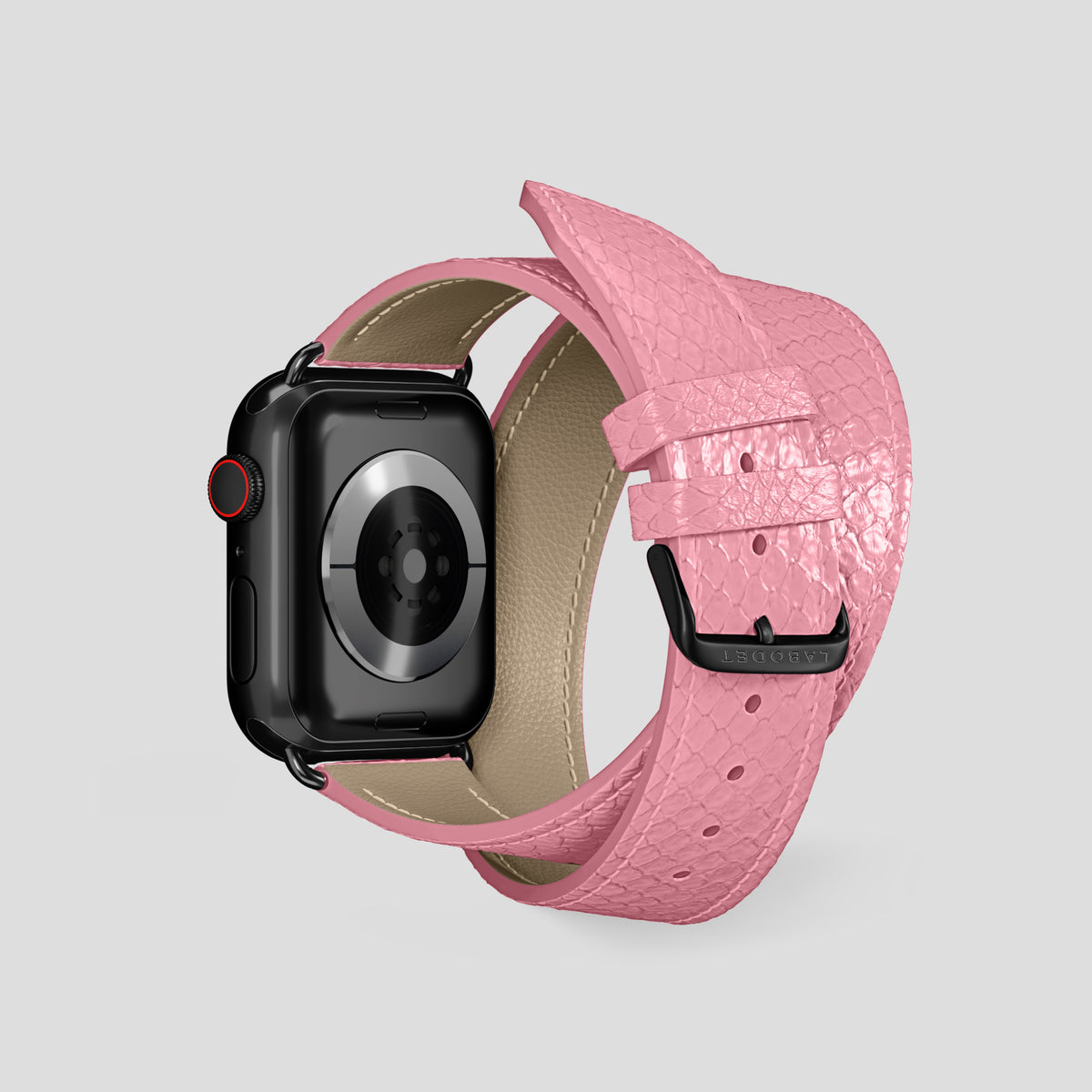 Pink Apple Watch 42mm Double Strap In Python with Black Metal -2 | Pink-Black