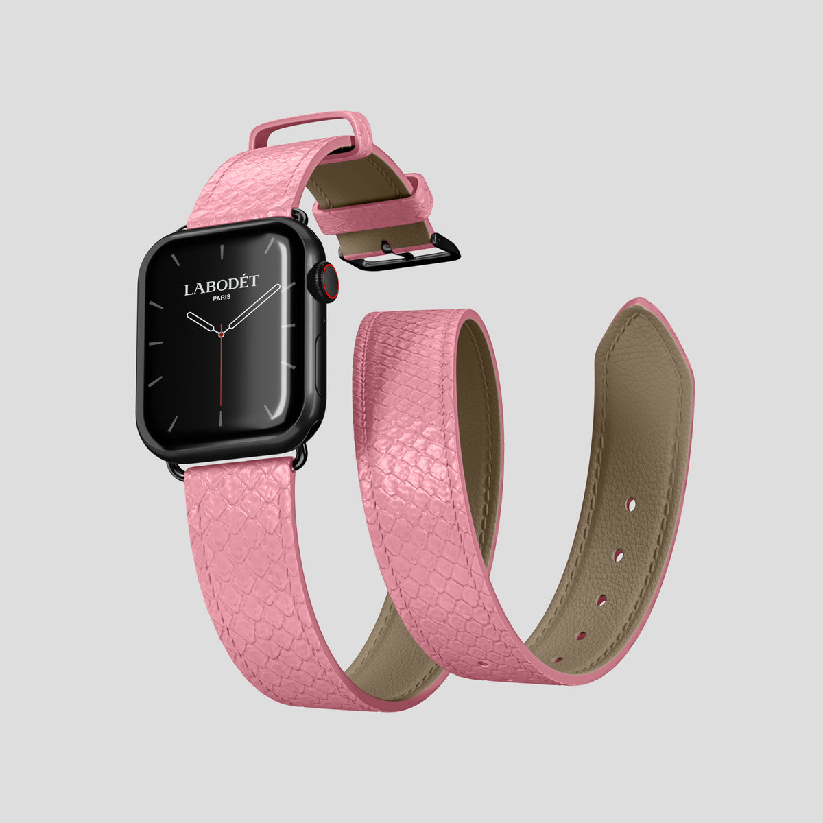 Pink Apple Watch 42mm Double Strap In Python with Black Metal -3 | Pink-Black