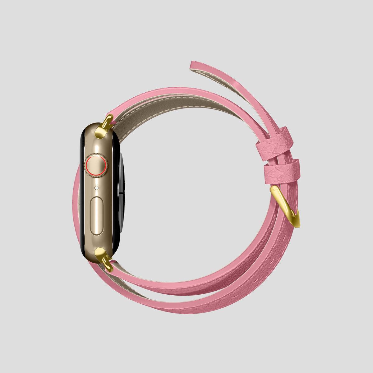 Pink Apple Watch 42mm Double Strap In Python with Gold Metal -4 | Pink-Gold