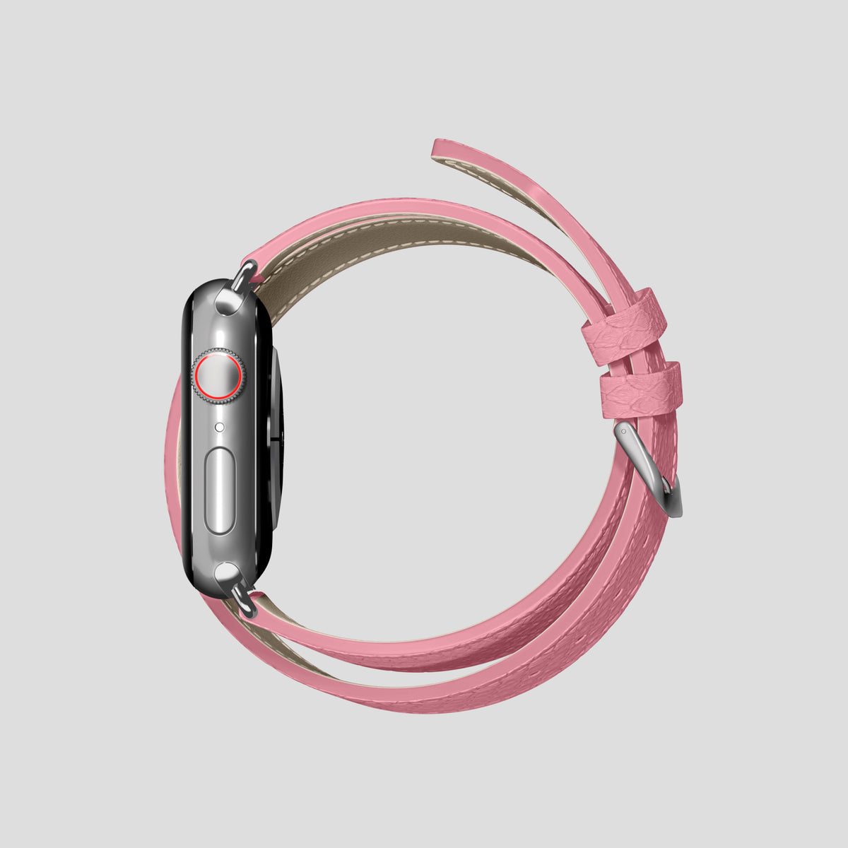 Pink Apple Watch 42mm Double Strap In Python with Steel Metal -4 | Pink-Steel