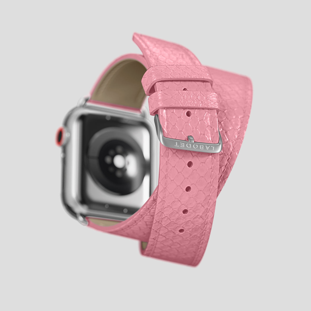 Pink Apple Watch 42mm Double Strap In Python with Steel Metal -5 | Pink-Steel