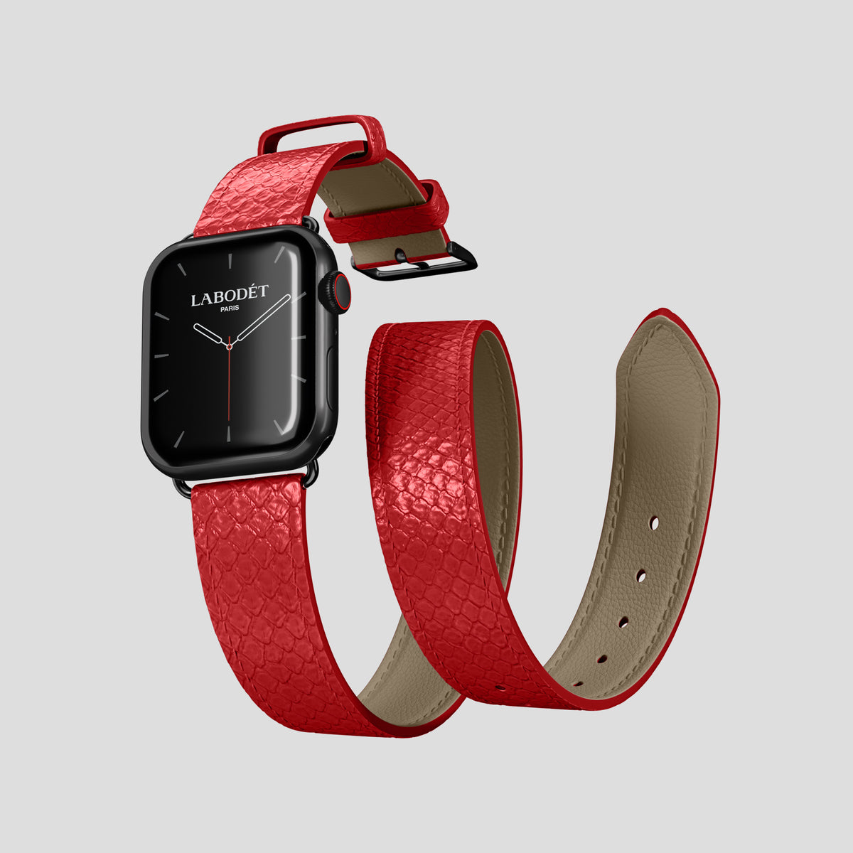 Red Apple Watch 42mm Double Strap In Python with Black Metal -3 | Red-Black