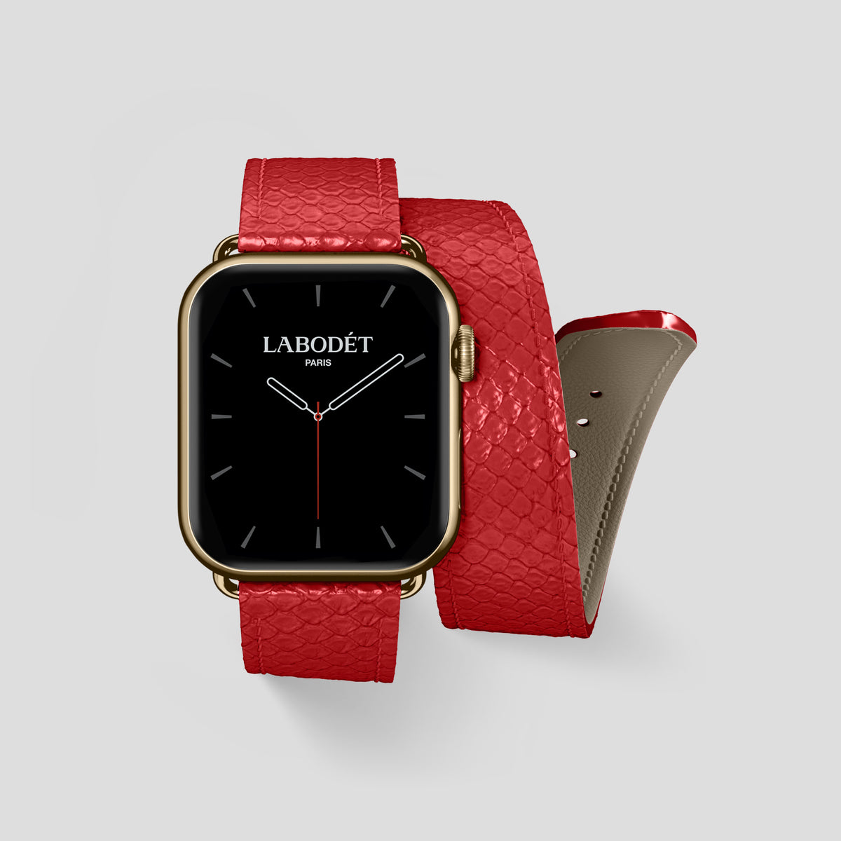 Red Apple Watch 42mm Double Strap In Python with Gold Metal -1 | Red-Gold