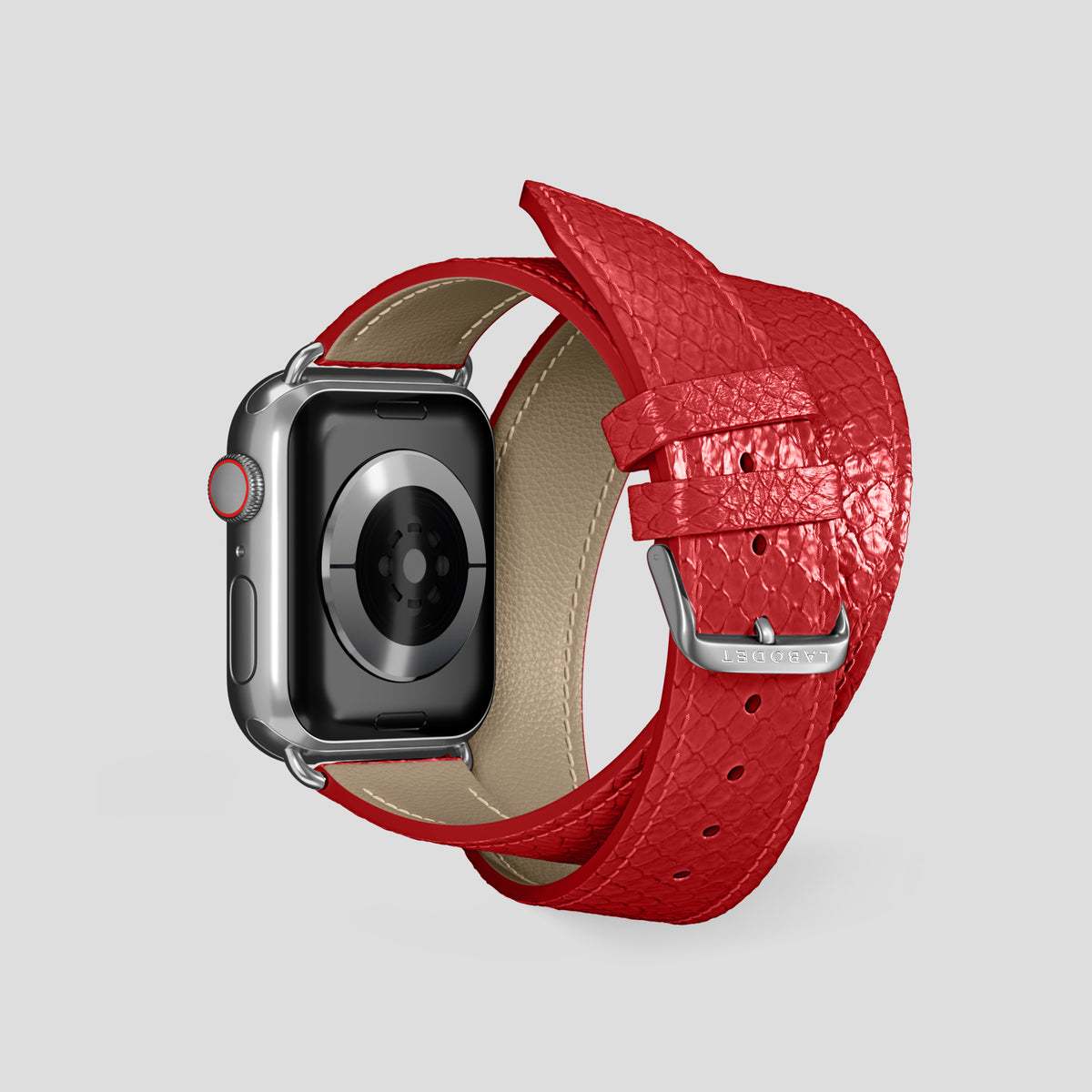 Red Apple Watch 42mm Double Strap In Python with Steel Metal -2 | Red-Steel