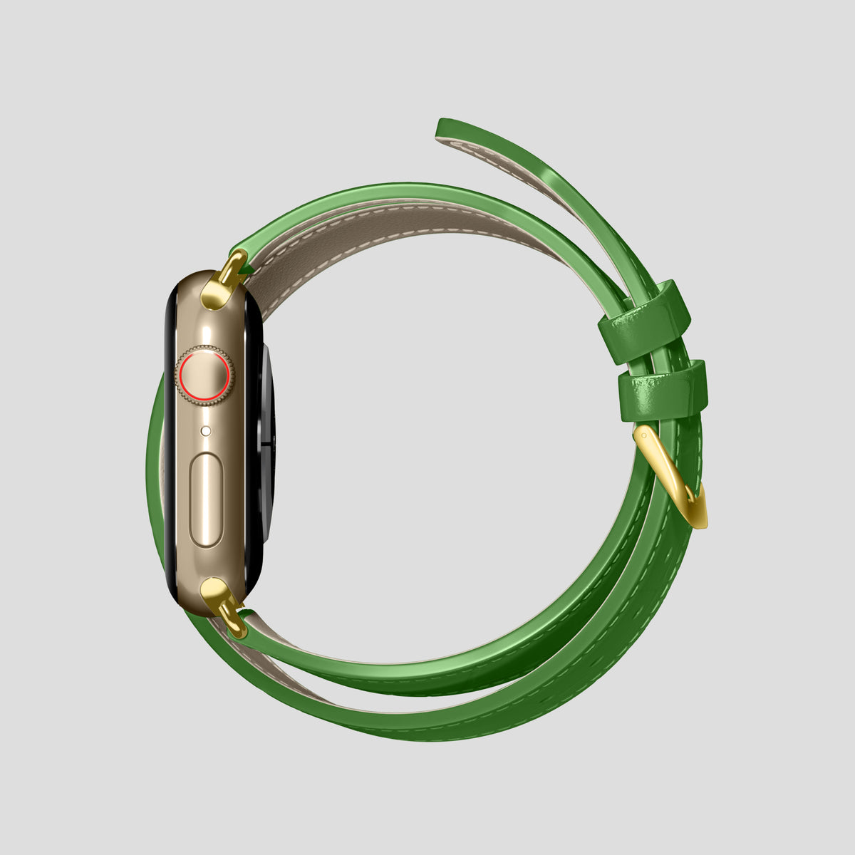 Apple-Green Double Strap For Apple Watch 46mm In Alligator with Gold Metal -4 | Apple-Green-Gold