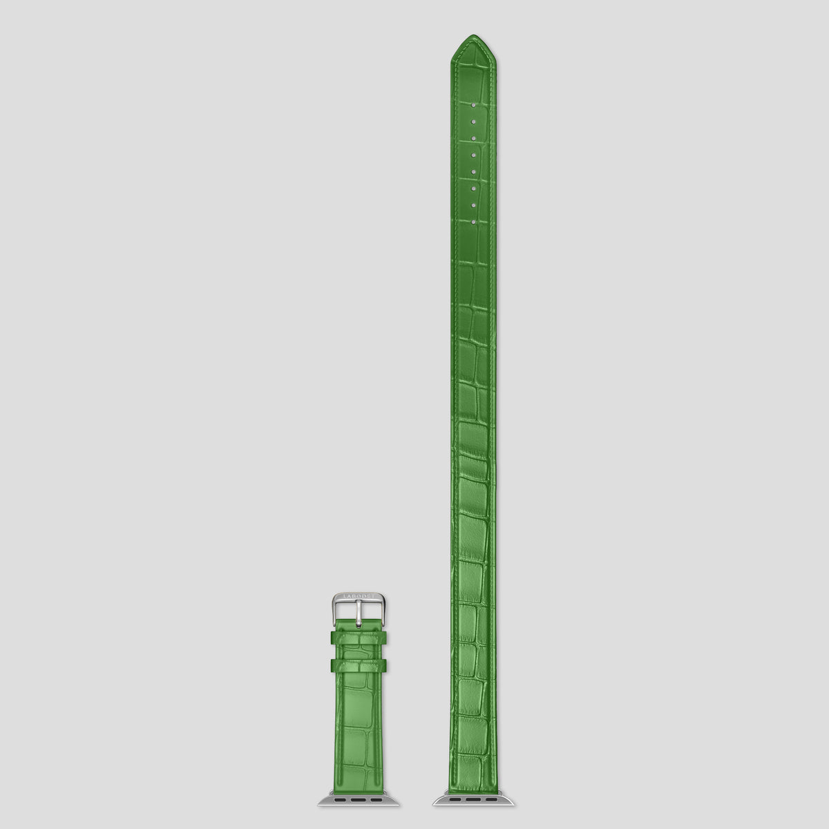 Apple-Green Double Strap For Apple Watch 46mm In Alligator with Gold Metal -5 | Apple-Green-Gold