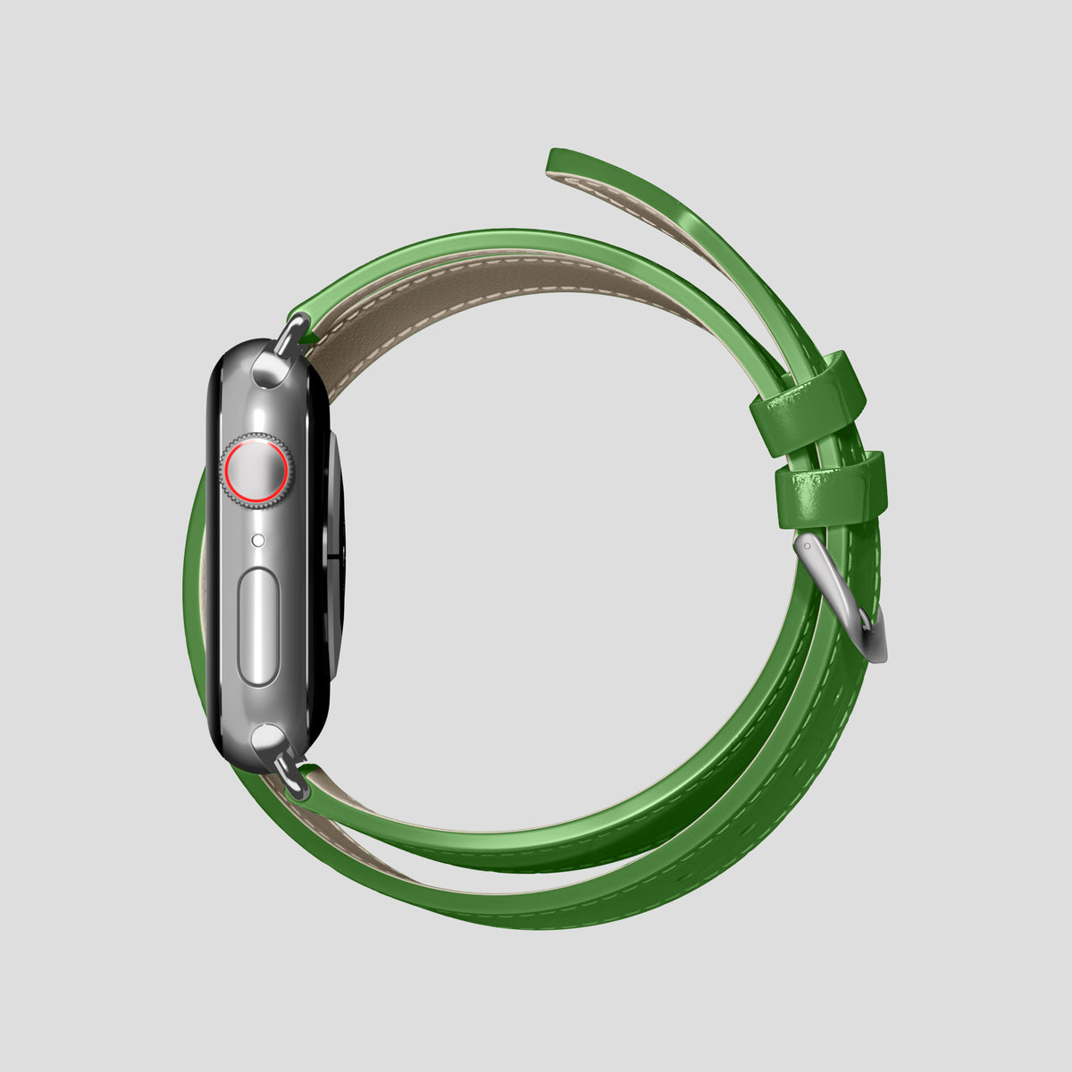 Apple-Green Double Strap For Apple Watch 46mm In Alligator with Steel Metal -4 | Apple-Green-Steel