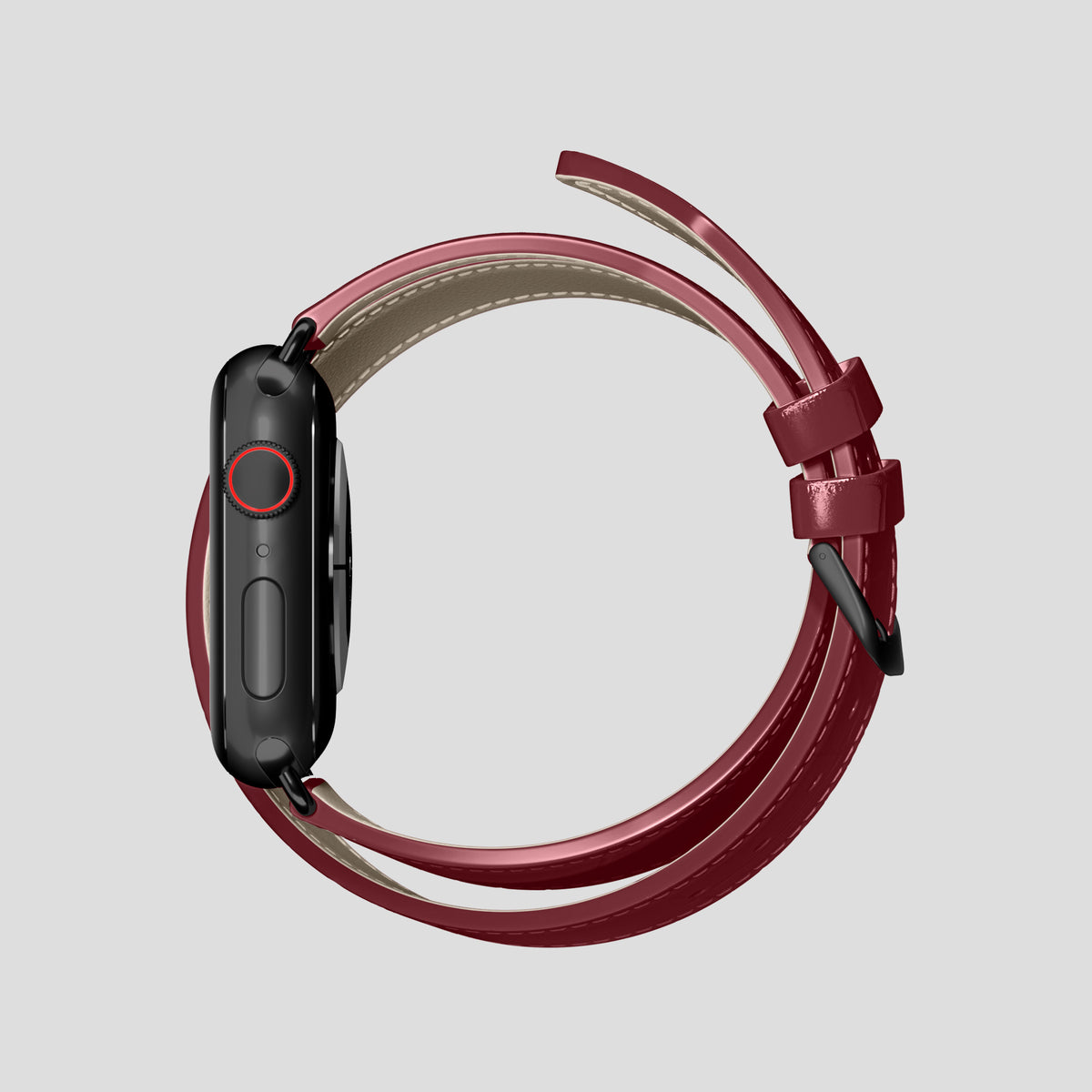 Burgundy Double Strap For Apple Watch 46mm In Alligator with Black Metal -4 | Burgundy-Black