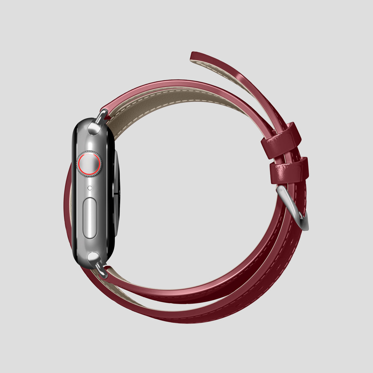 Burgundy Double Strap For Apple Watch 46mm In Alligator with Steel Metal -4 | Burgundy-Steel