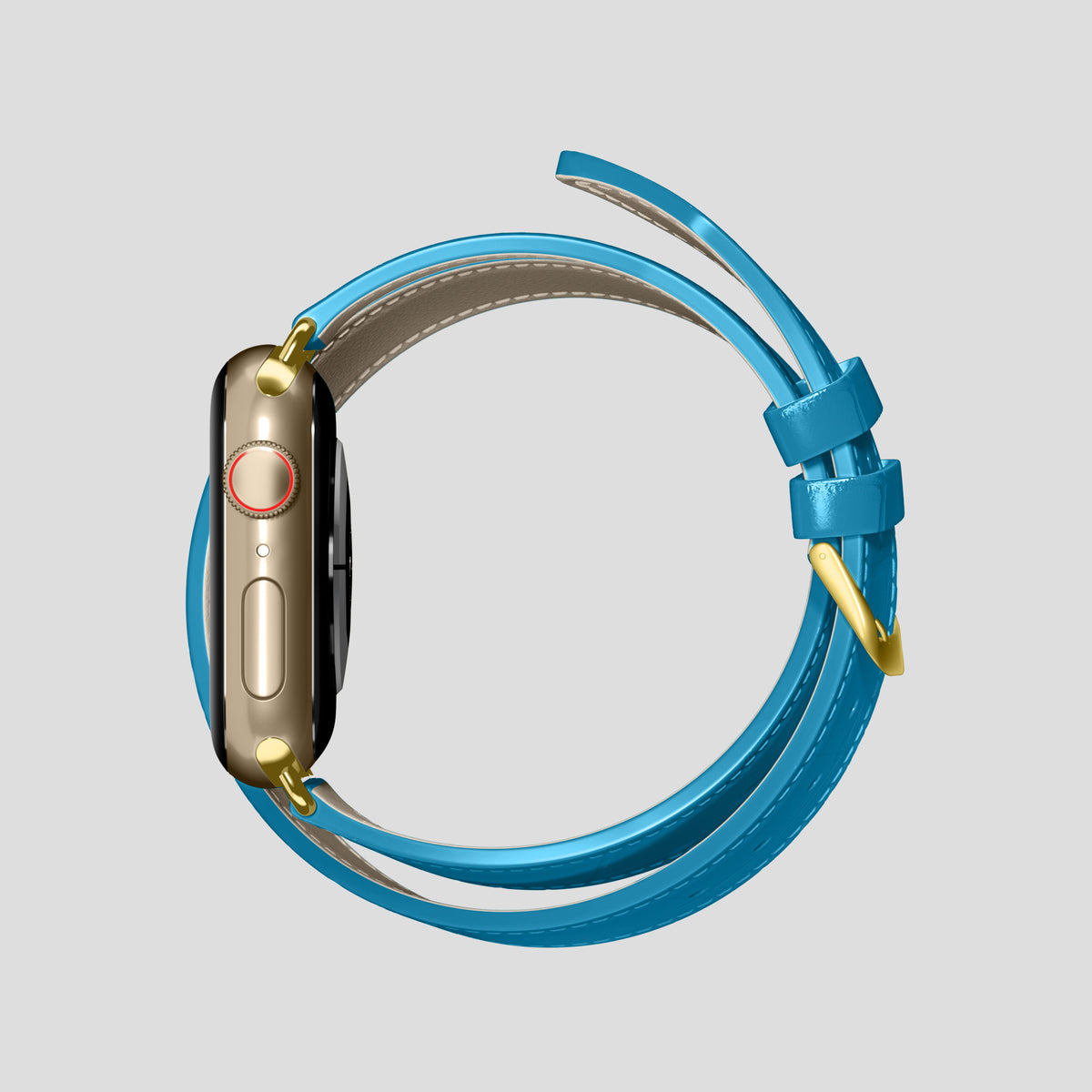 Curaçao-Blue Double Strap For Apple Watch 46mm In Alligator with Gold Metal -4 | Curaçao-Blue-Gold