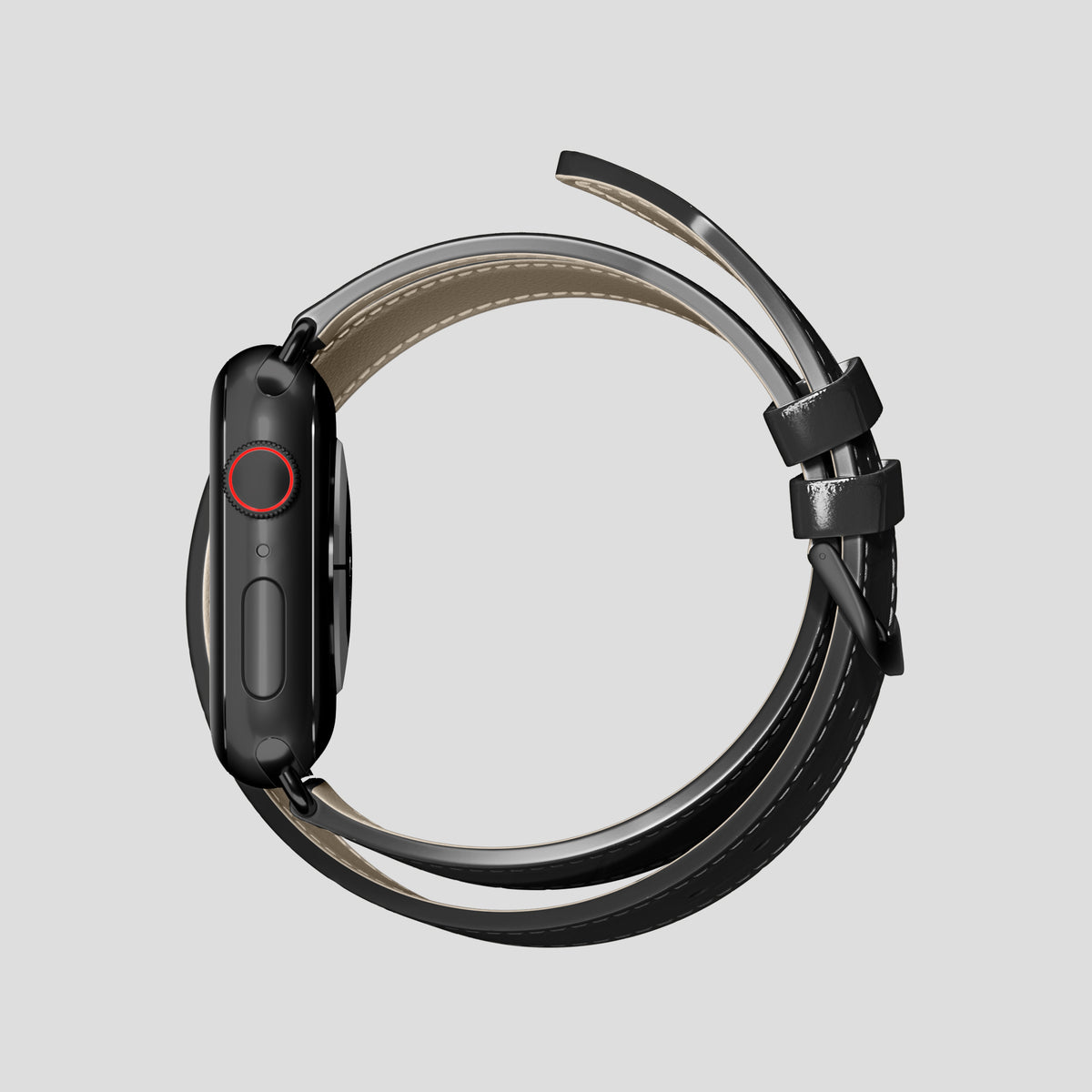 Black Double Strap For Apple Watch 46mm In Alligator with Black Metal -4 | Black-Black