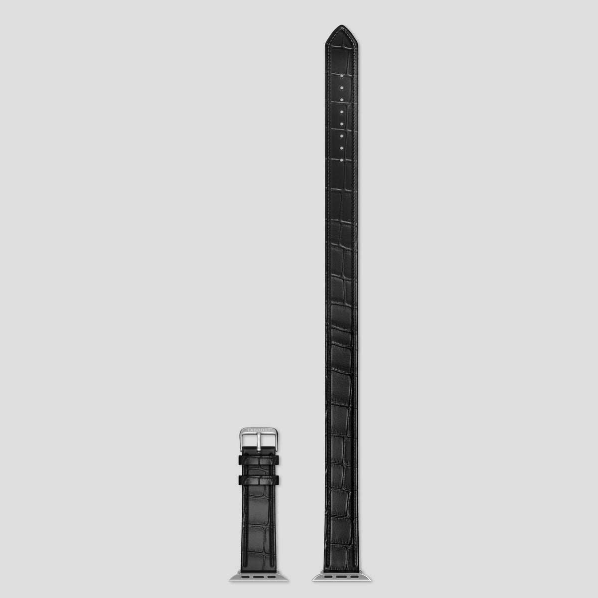 Black Double Strap For Apple Watch 46mm In Alligator with Black Metal -5 | Black-Black