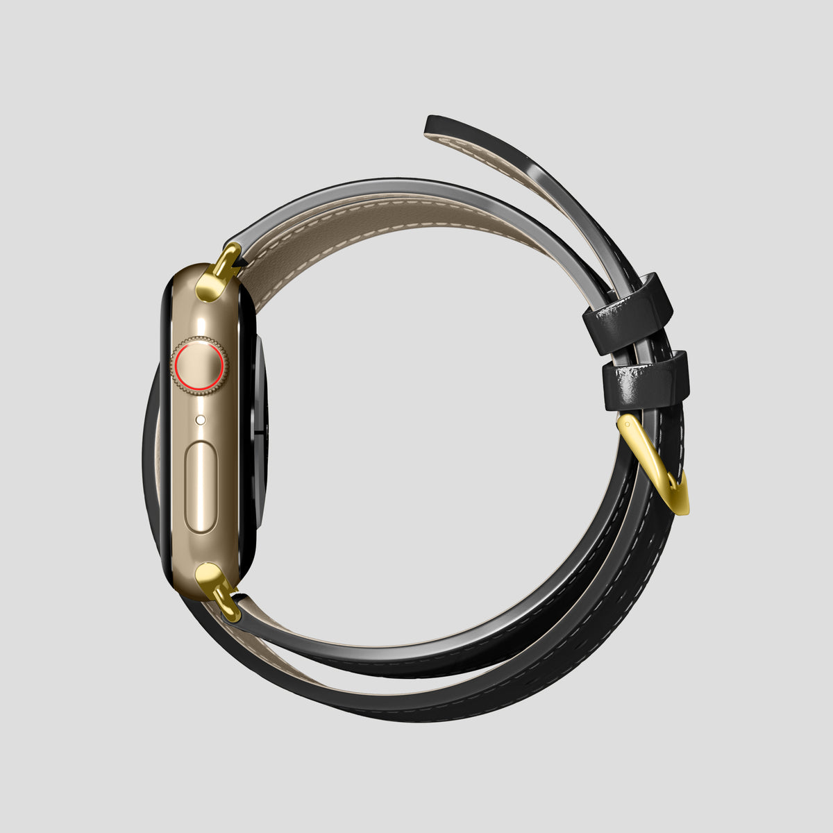Black Double Strap For Apple Watch 46mm In Alligator with Gold Metal -4 | Black-Gold
