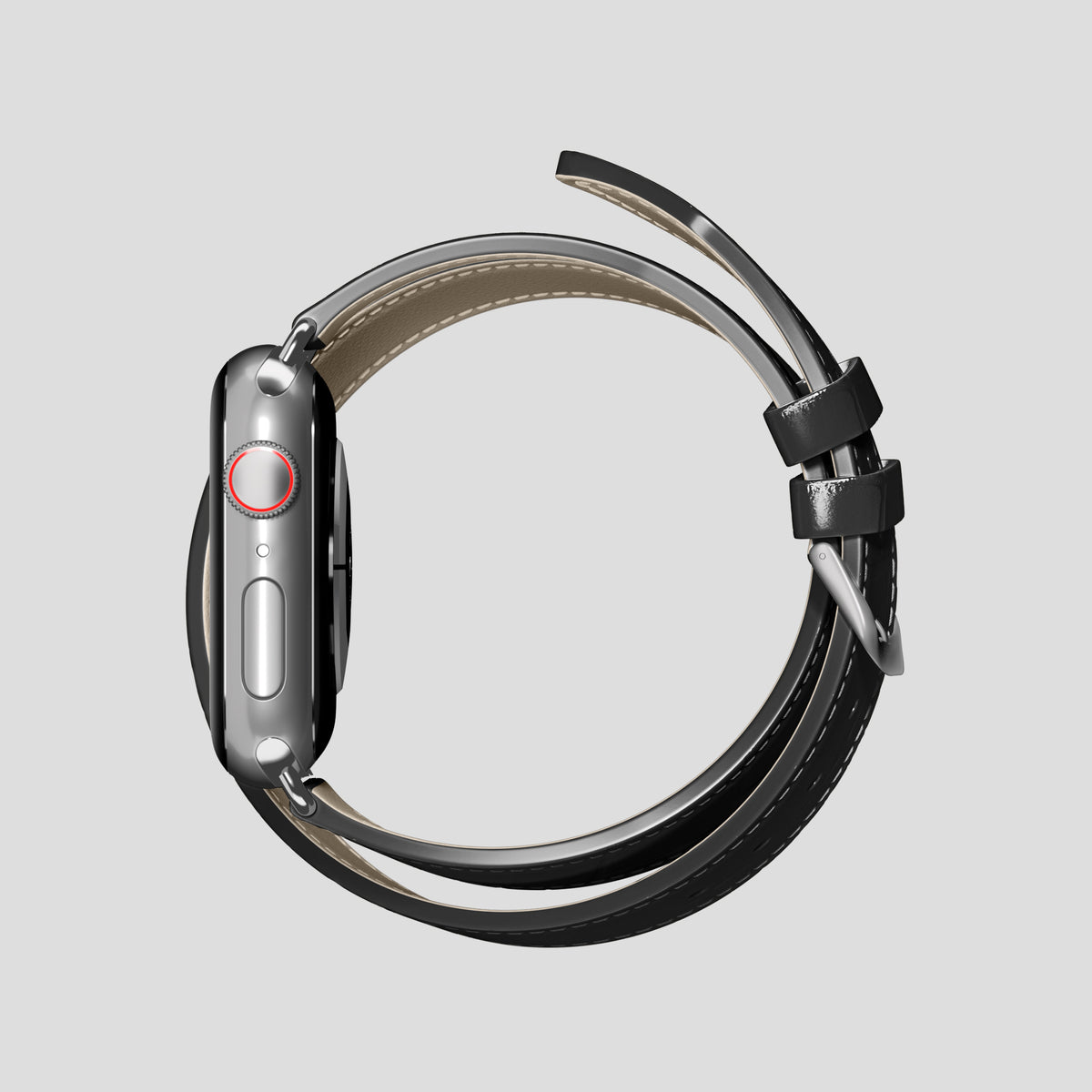 Black Double Strap For Apple Watch 46mm In Alligator with Steel Metal -4 | Black-Steel