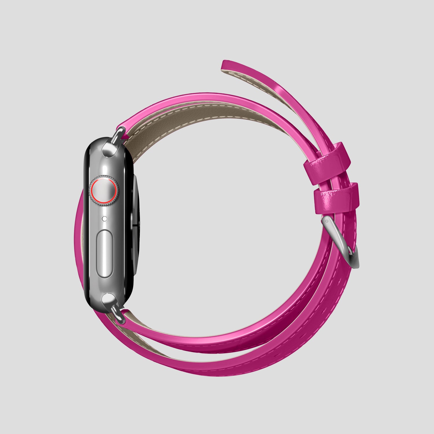 Fuchsia Double Strap For Apple Watch 46mm In Alligator with Steel Metal -4 | Fuchsia-Steel