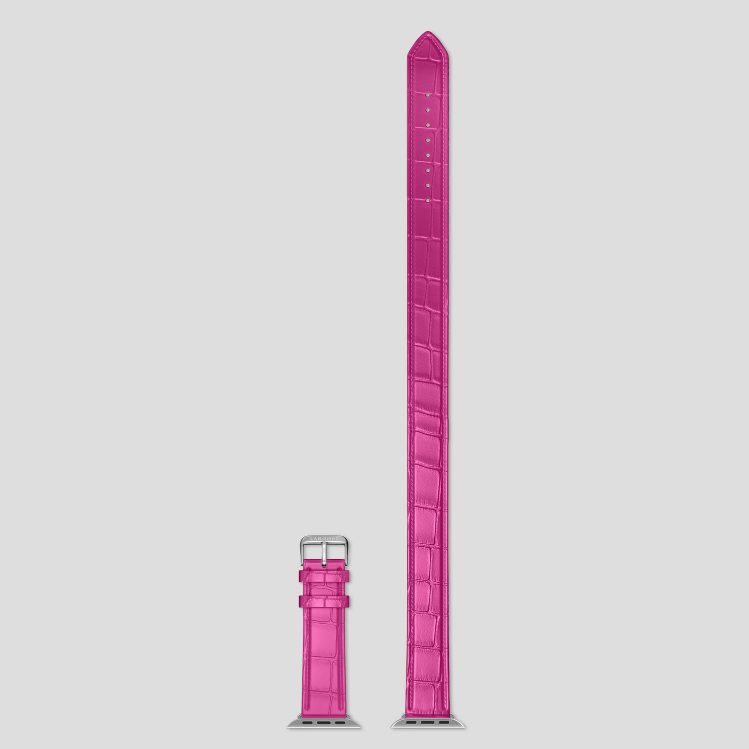 Fuchsia Double Strap For Apple Watch 46mm In Alligator with Steel Metal -5 | Fuchsia-Steel