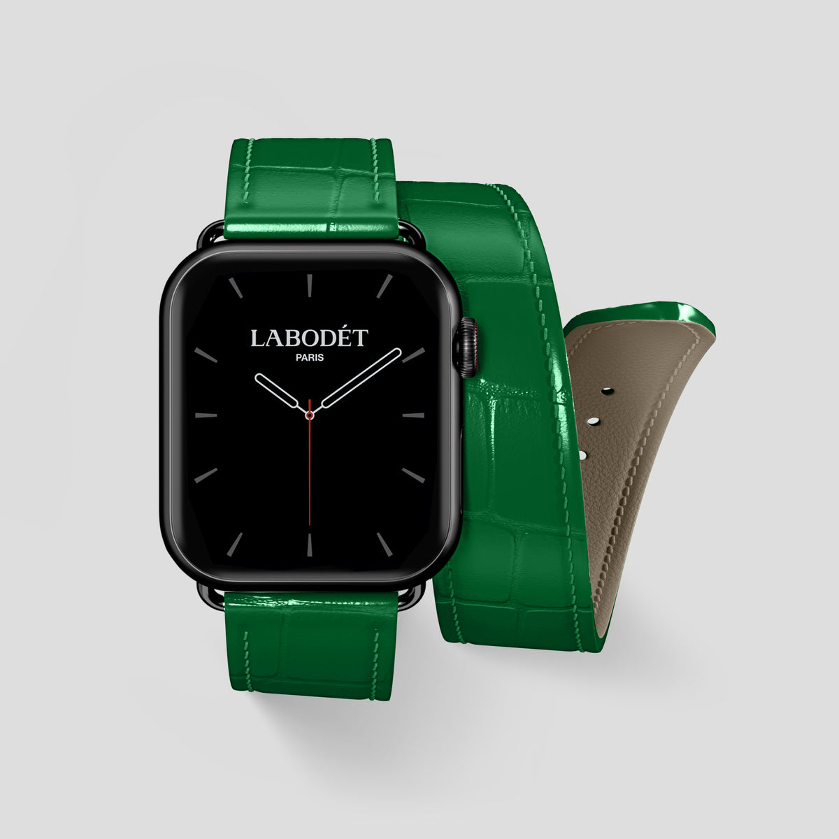 Forest-Green Double Strap For Apple Watch 46mm In Alligator with Black Metal -1 | Forest-Green-Black