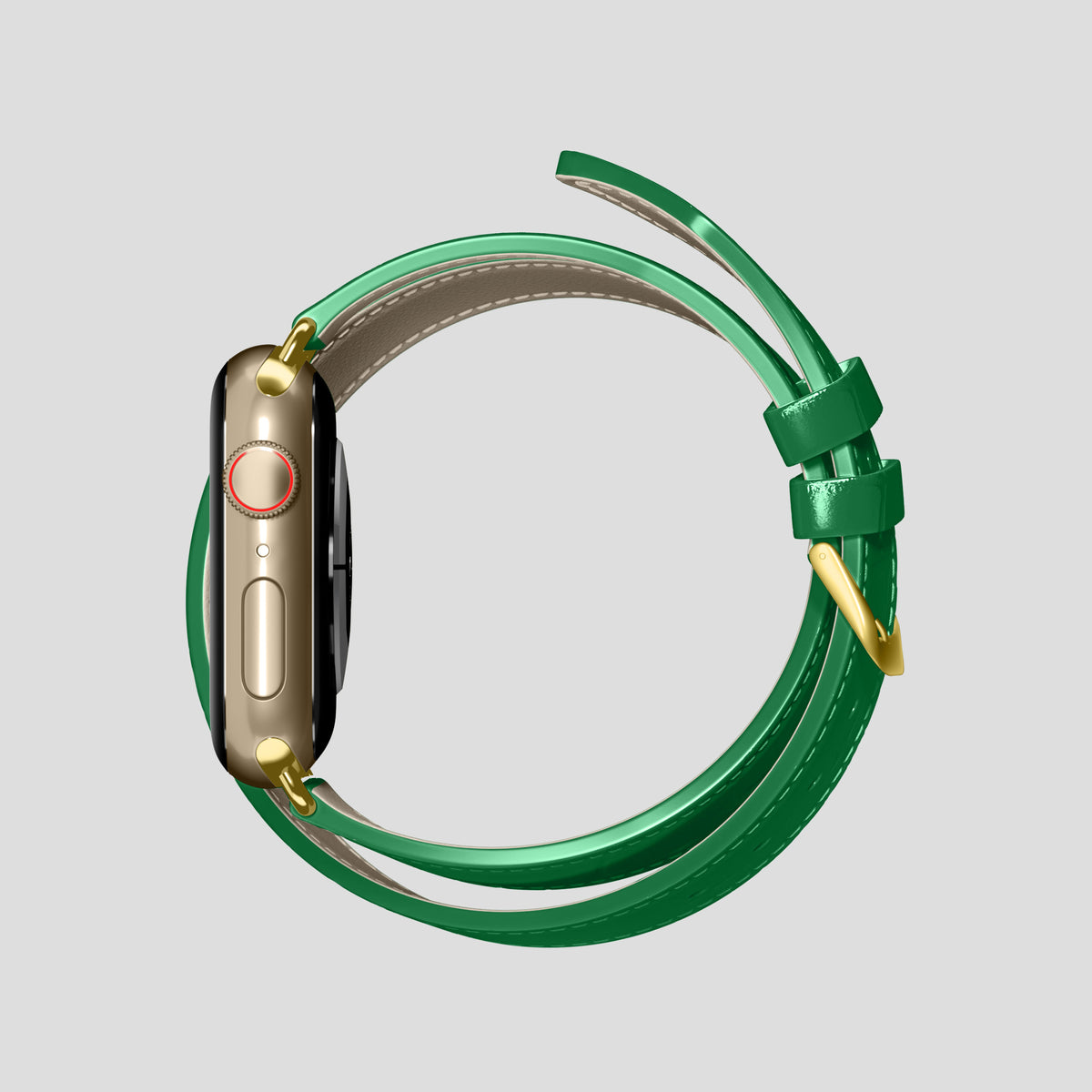 Forest-Green Double Strap For Apple Watch 46mm In Alligator with Gold Metal -4 | Forest-Green-Gold