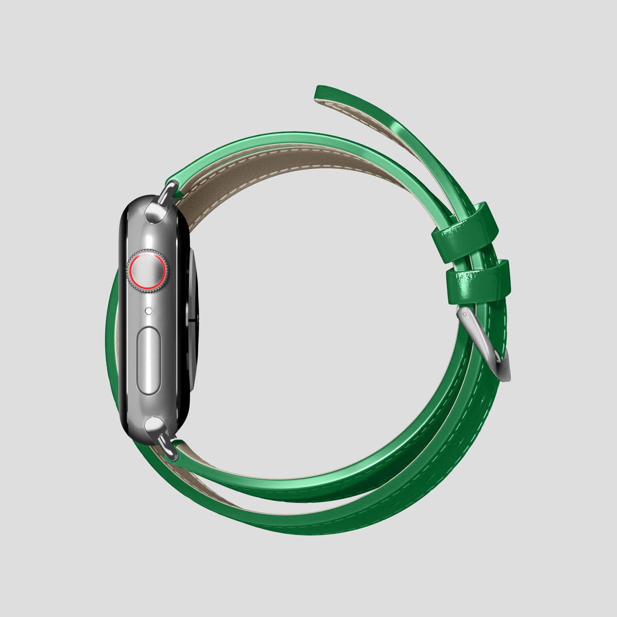 Forest-Green Double Strap For Apple Watch 46mm In Alligator with Steel Metal -4 | Forest-Green-Steel