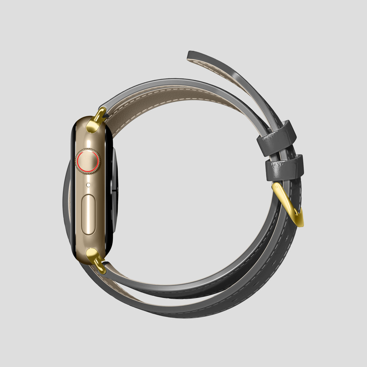 Grey Double Strap For Apple Watch 46mm In Alligator with Gold Metal -4 | Grey-Gold